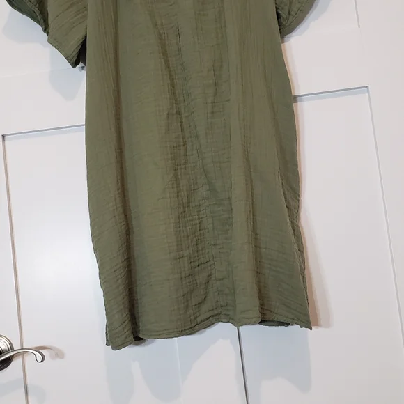 Old Navy Knee Length Dress All Cotton Ruffled V Neck Short Sleeves Olive Large - Picture 5 of 11